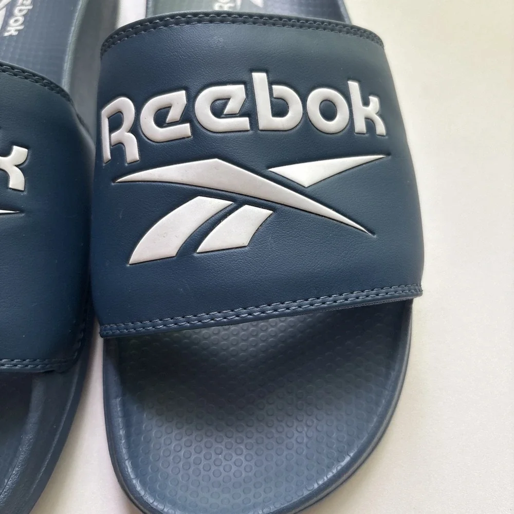 Reebok Sandal Size 10 Blue With White Writing Very Comfortable.